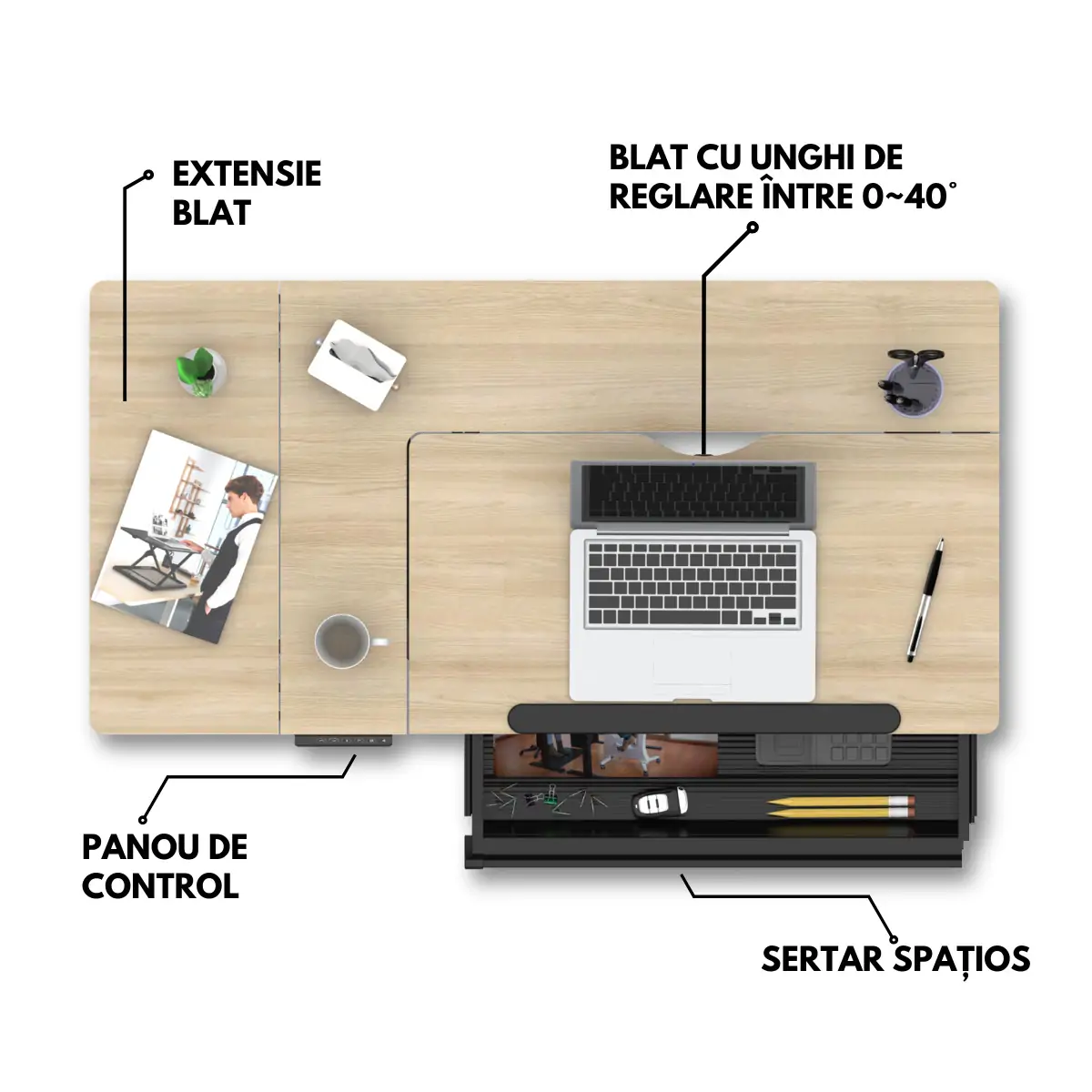 Masă de birou reglabilă GraphiDesk