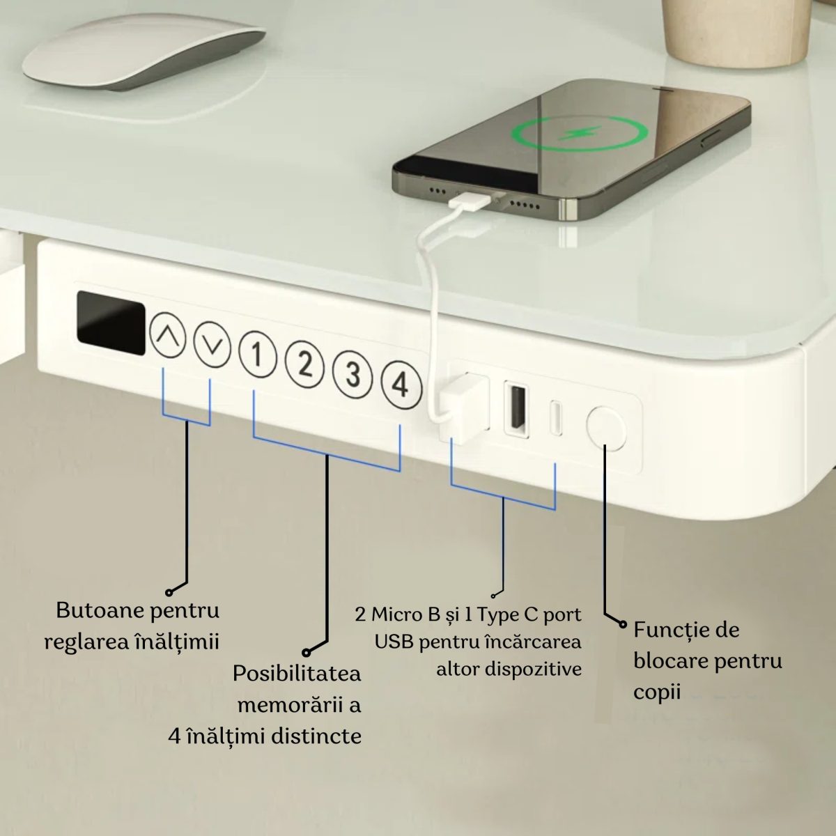 Hugo White (1) Birou reglabil Hugo White 120x60 cm - imagine 6
