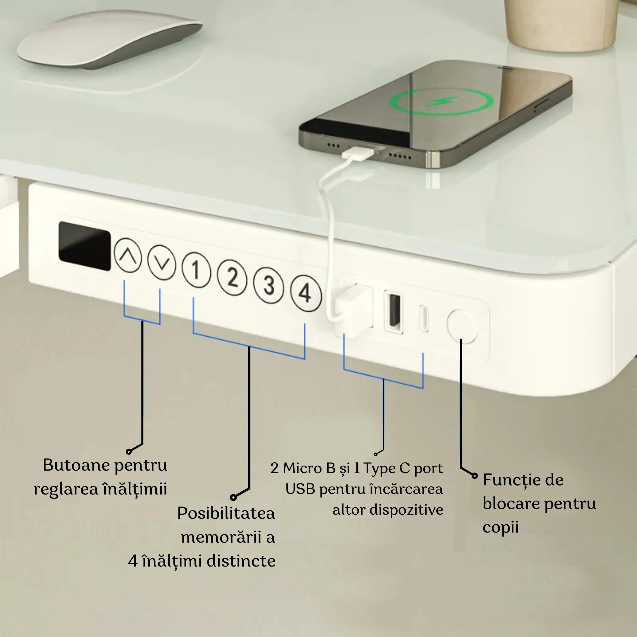 Hugo White (1) Birou reglabil Hugo White 120x60 cm